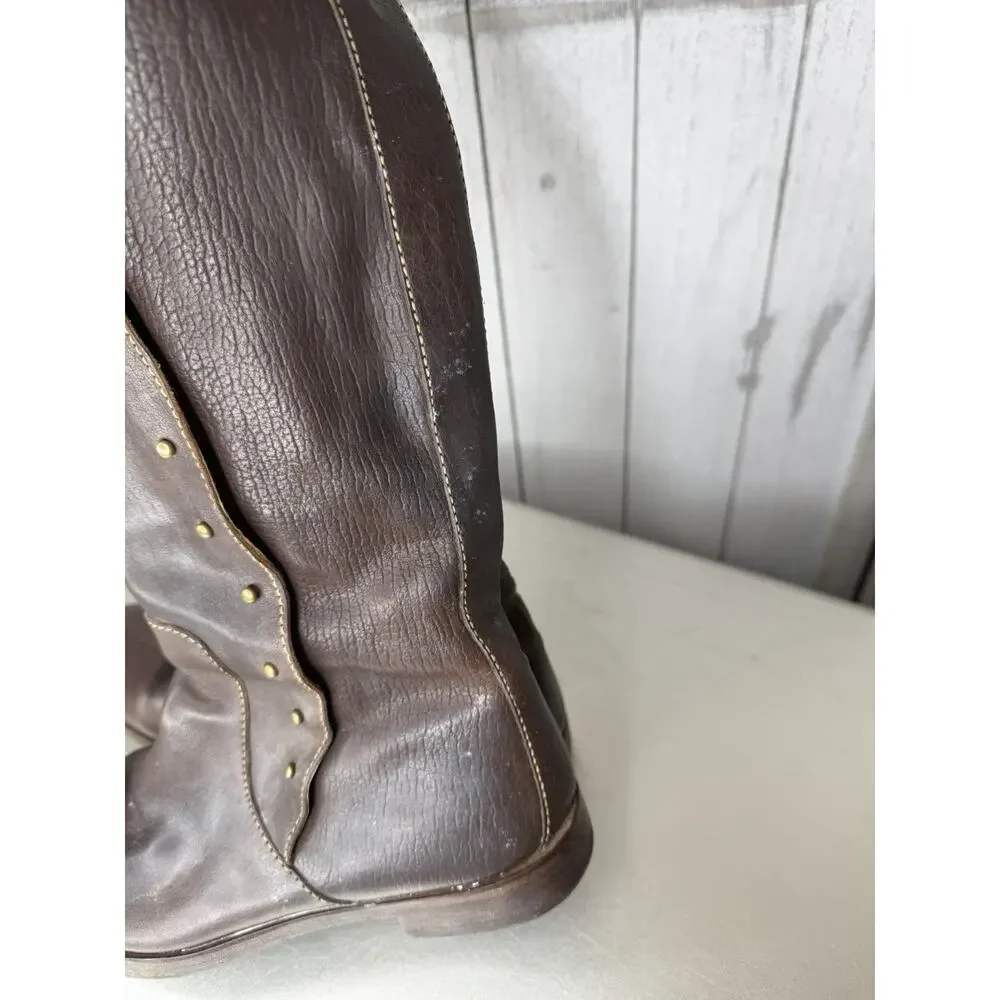Cole Haan Brown Leather Studded Sides Knee High Boots Vintage Size 6.5